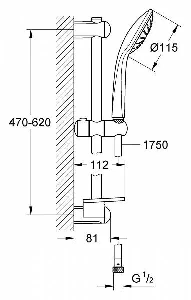Габаритная схема Душевой гарнитур Grohe Euphoria 110 Mono 27266001