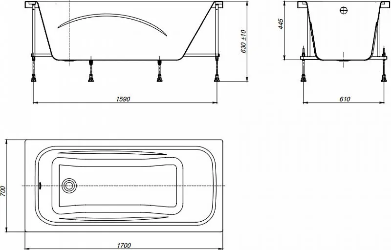 Габаритная схема Акриловая ванна Roca Line 170x70