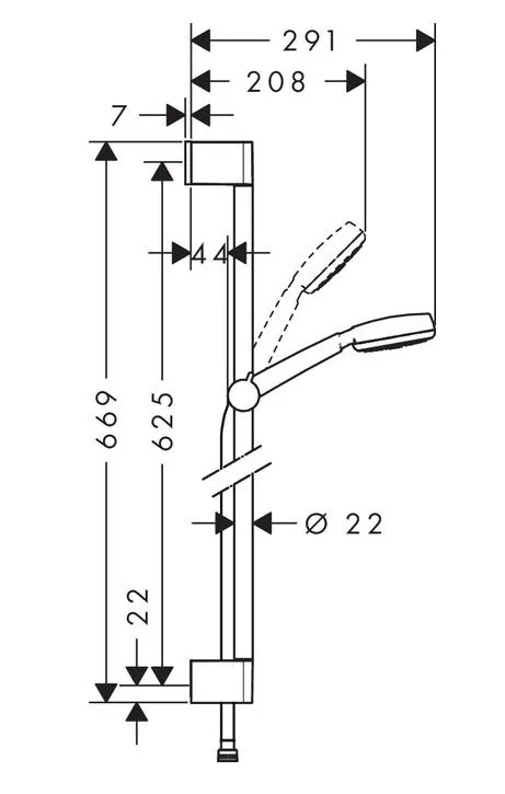 Габаритная схема Душевой гарнитур Hansgrohe Crometta 26652400