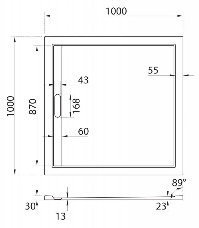 Габаритная схема Поддон для душа Cezares TRAY-AS-A-100-30-NERO