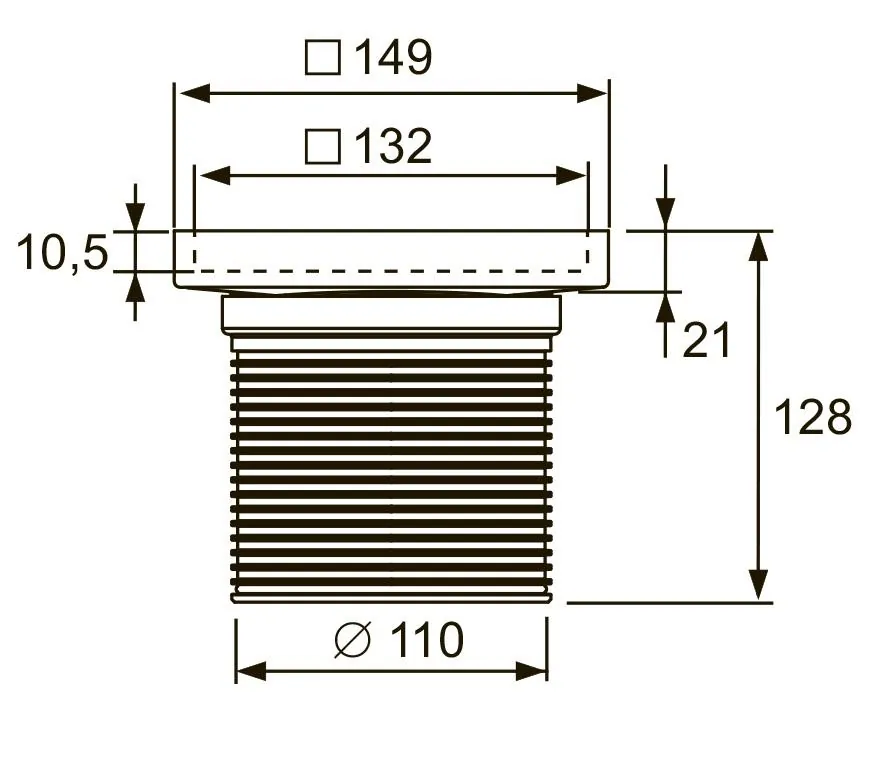Габаритная схема Решетка TECE TECEdrainpoint S Plate 3660011 15 см