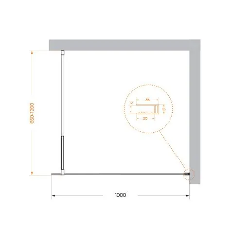 Габаритная схема Душевая перегородка BelBagno Kraft L-1-100-C-NERO