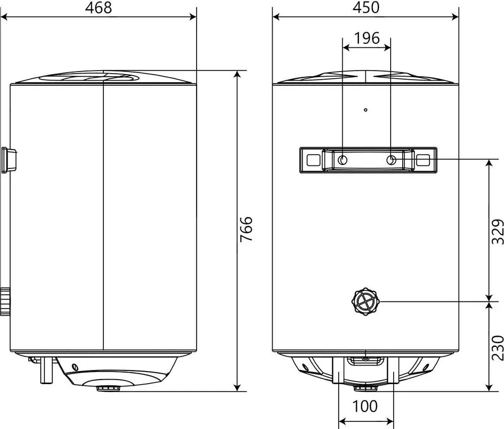 Габаритная схема Водонагреватель Electrolux EWH 80 Trend