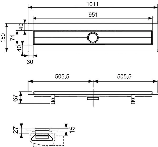 Габаритная схема Душевой лоток TECE TECEdrainline 601000