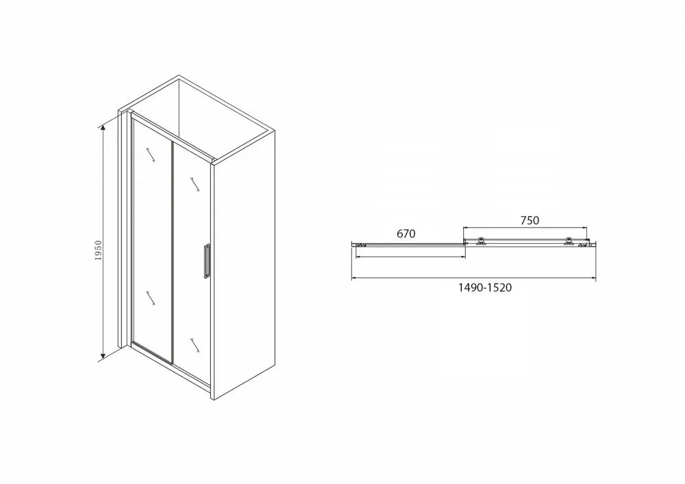 Габаритная схема Душевая дверь Abber Schwarzer Diamant AG30150BH 150 см