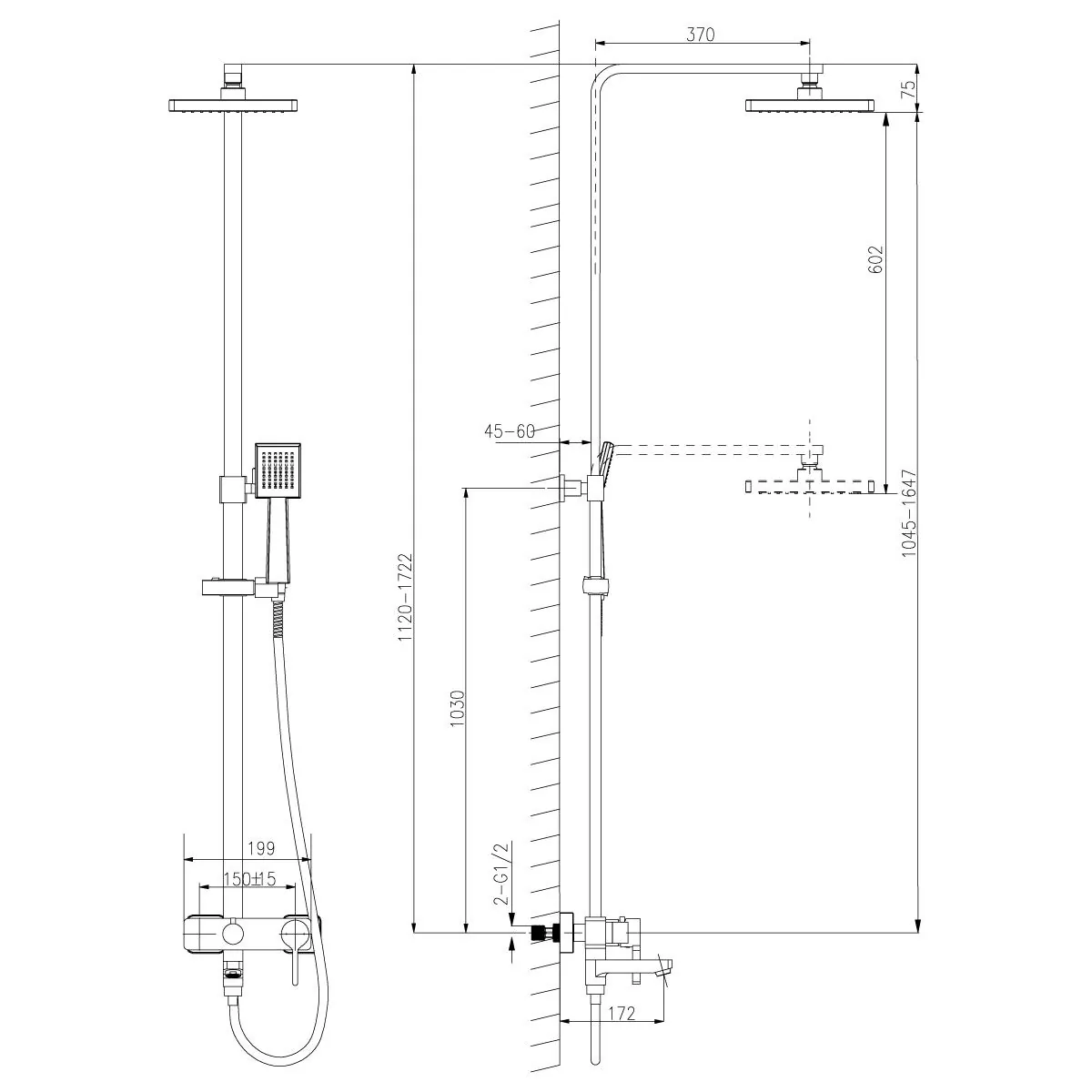 Габаритная схема Душевая стойка Lemark Tropic LM7004С