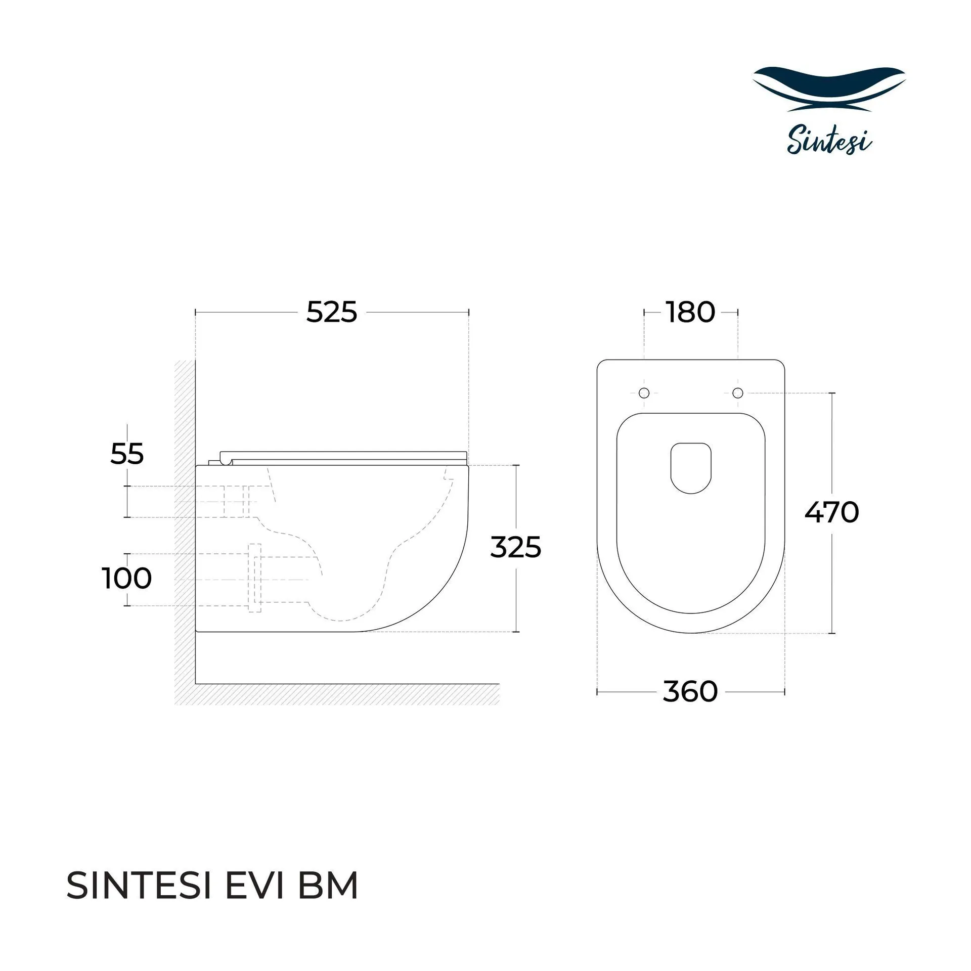 Габаритная схема Унитаз подвесной Sintesi Evi SIN-TS-EVI-151BM