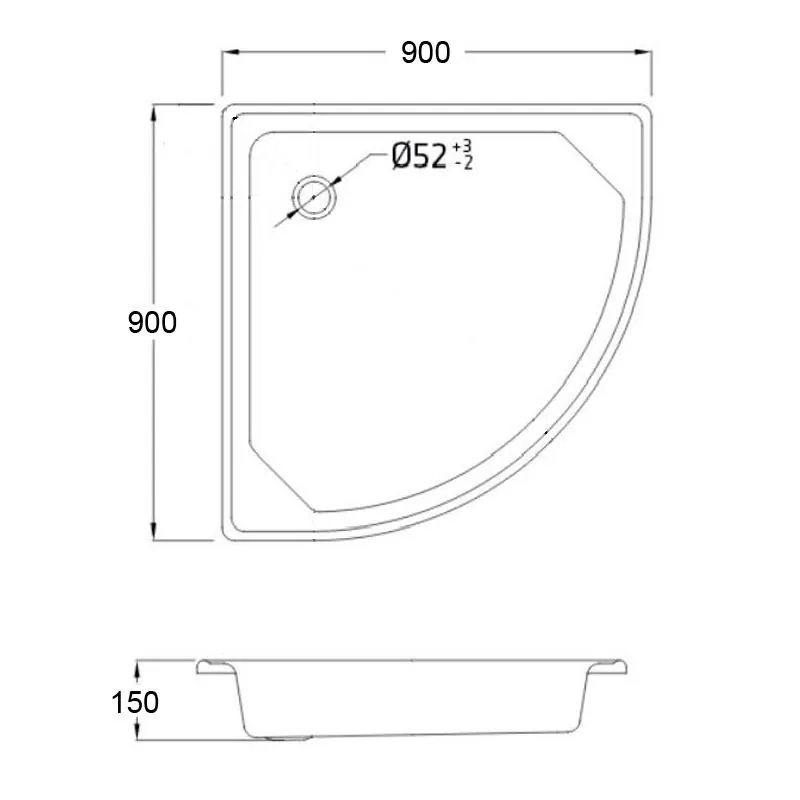 Габаритная схема Поддон для душа Loranto LG900C 90x90