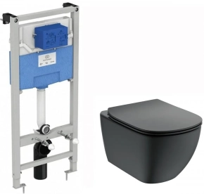 Комплект Ideal Standard Tesi T3868V3 (подвесной унитаз + инсталляция + сиденье), черный матовый 