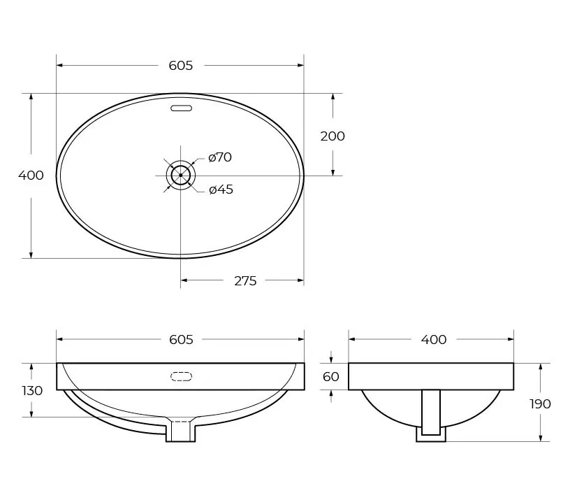Габаритная схема Раковина BelBagno BB1004