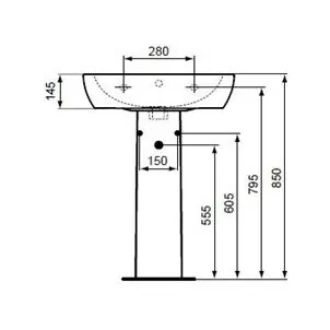 Габаритная схема Пьедестал для раковины Ideal Standard Tempo T422901