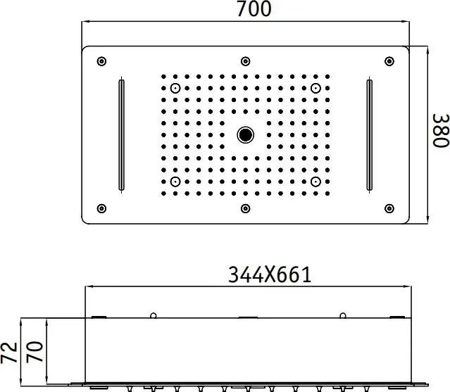 Габаритная схема Верхний душ RGW Shower Panels SP-72