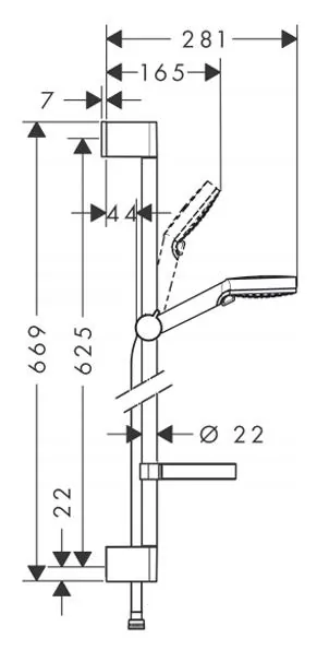 Габаритная схема Душевой гарнитур Hansgrohe Crometta 26553400