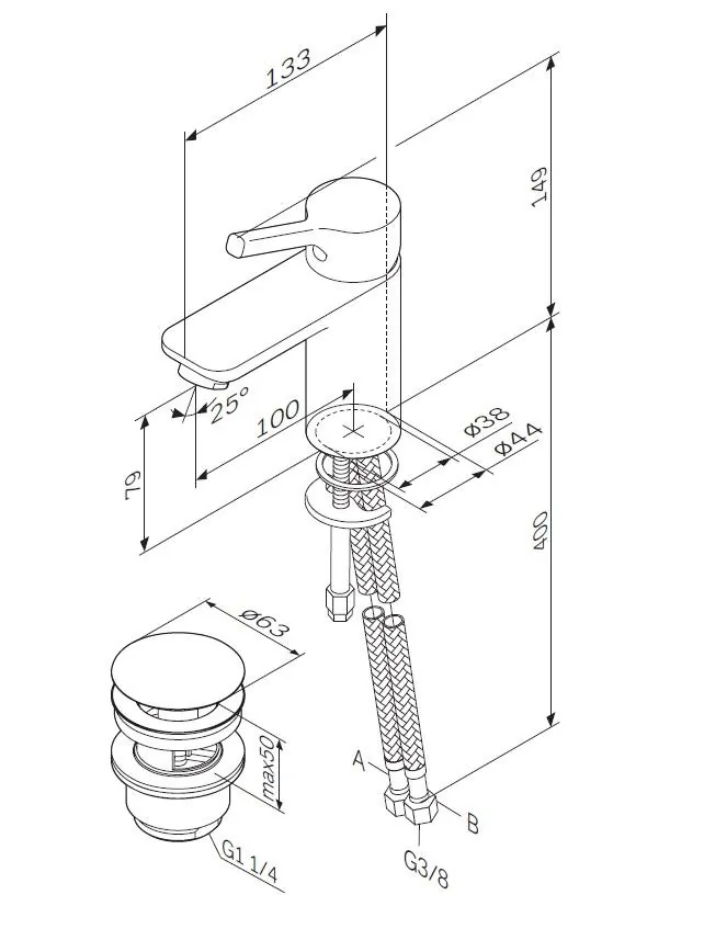 Габаритная схема Смеситель AM.PM X-Joy F85B82100 для раковины