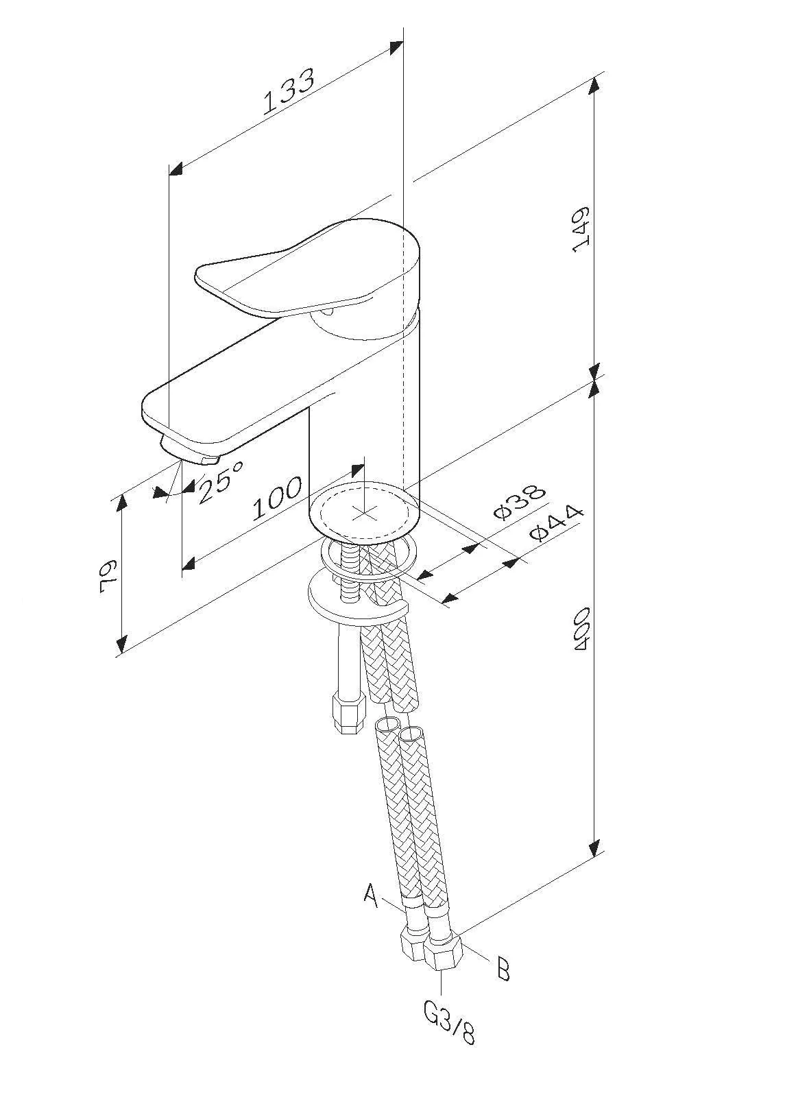 Габаритная схема Смеситель AM.PM X-Joy F85A02122 для раковины