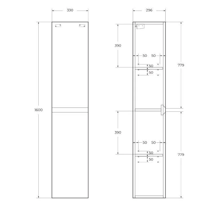 Габаритная схема Шкаф-пенал BelBagno Kraft 1600-2A-SC-RT-L