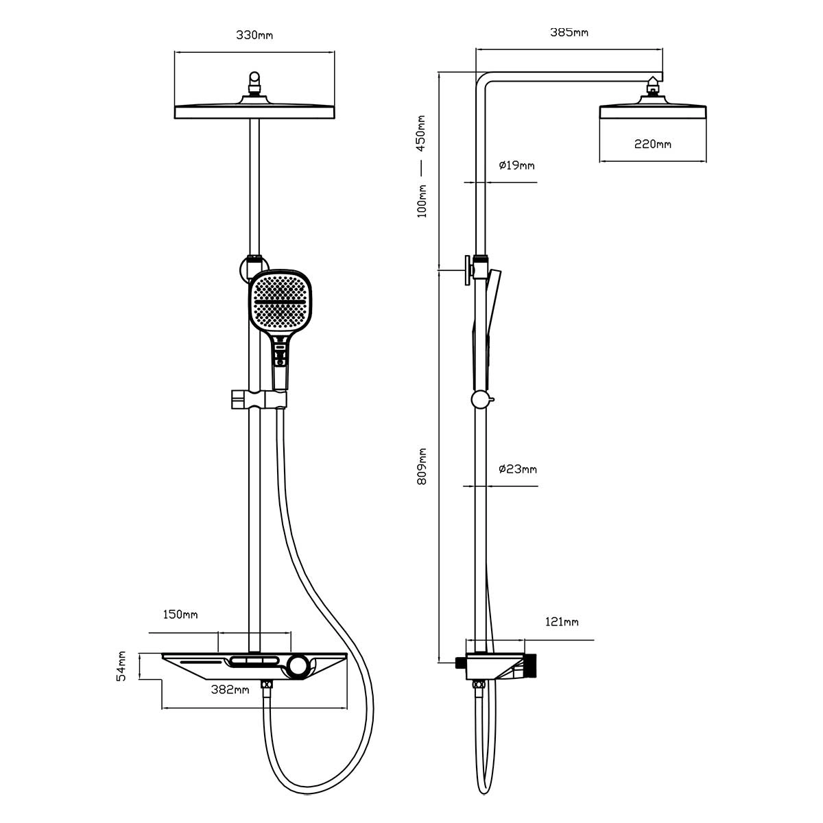 Габаритная схема Душевая стойка Vincea VSFS-411GM