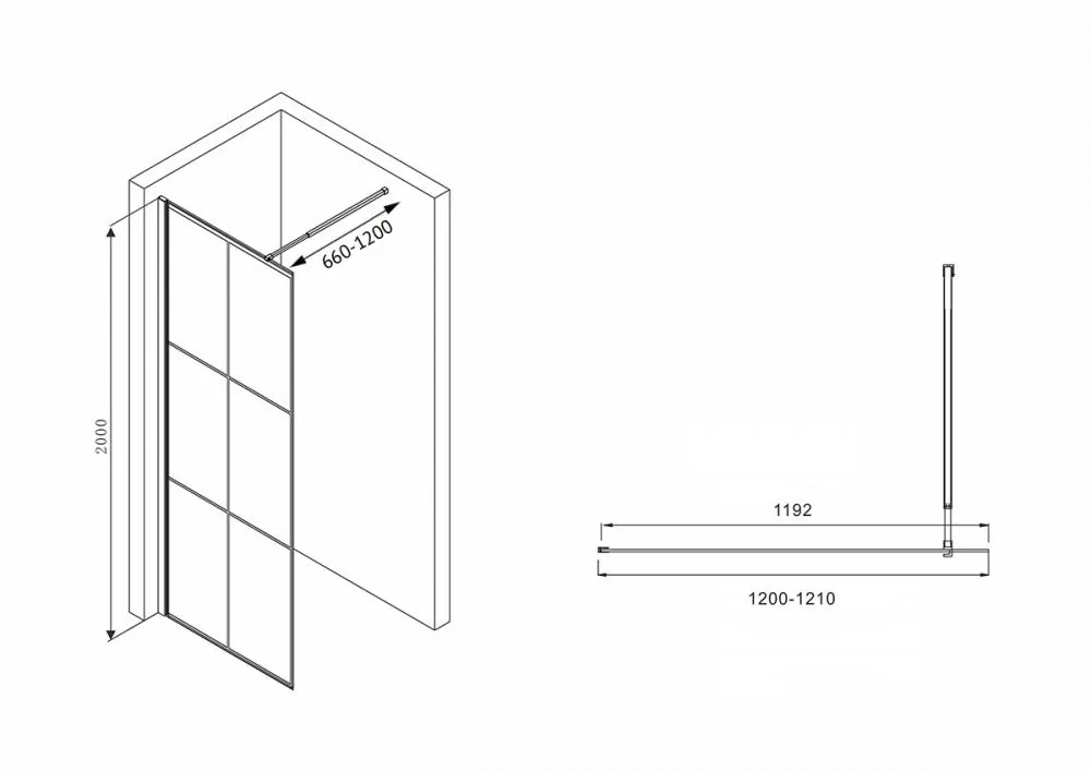 Габаритная схема Душевая перегородка Abber Immer Offen AG62120B8