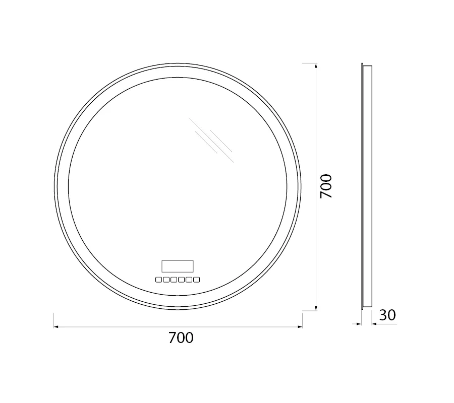 Габаритная схема Зеркало BelBagno SPC-RNG-700-LED-TCH-RAD