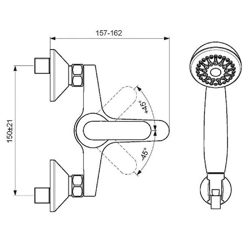 Габаритная схема Душевой комплект Vidima Fine BD126AA