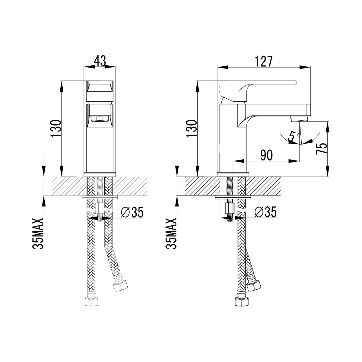 Габаритная схема Смеситель Lemark Plus Grace LM1506С для раковины