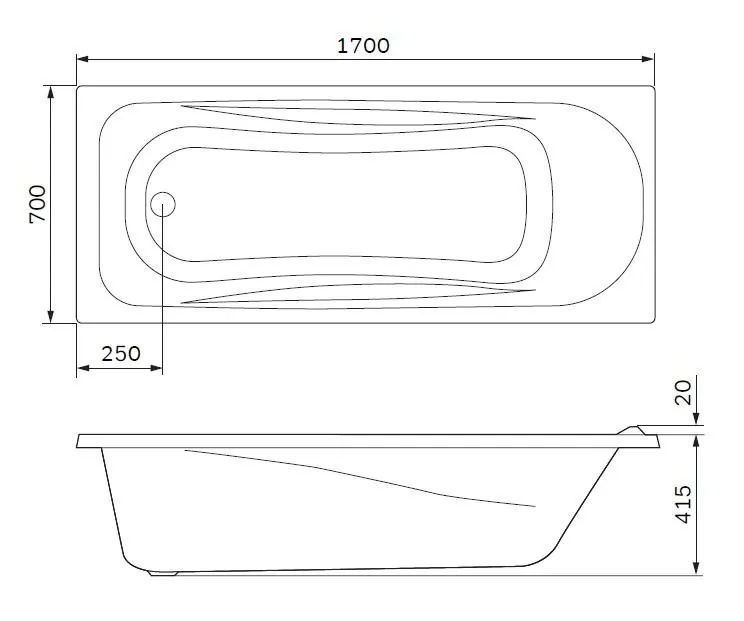 Габаритная схема Акриловая ванна AM.PM Sense 170х70