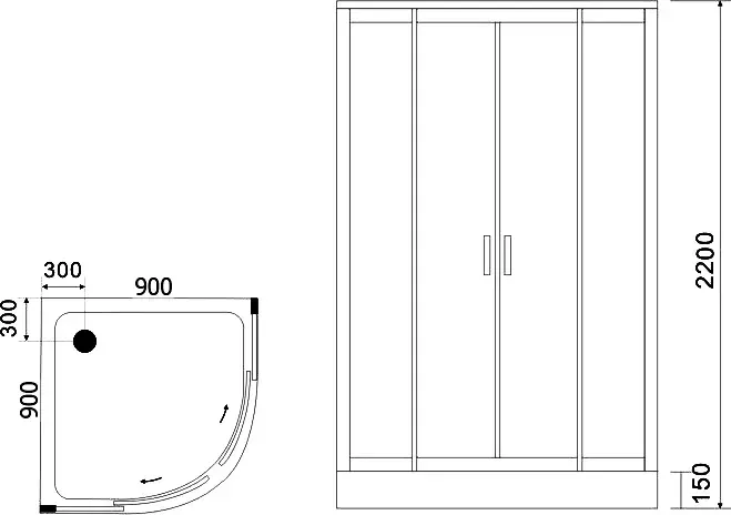 Габаритная схема Душевая кабина Black&White Galaxy G5501 90х90