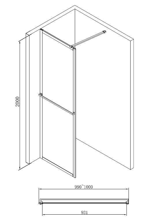 Габаритная схема Душевая перегородка Abber Immer Offen AG60100B