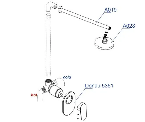 Габаритная схема Душевой комплект Wasserkraft Donau A12028