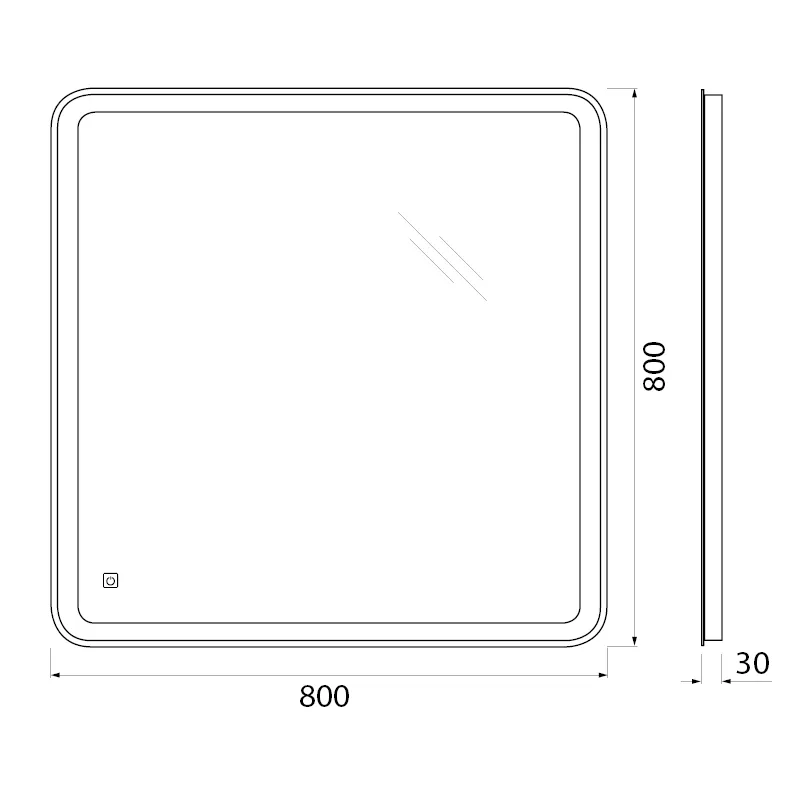Габаритная схема Зеркало BelBagno SPC-MAR-800-800-LED-TCH