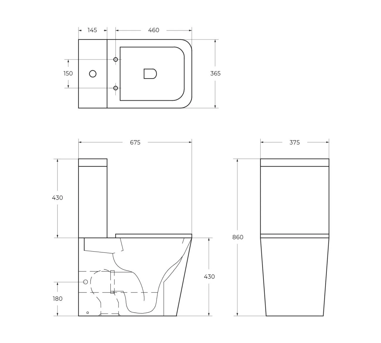Габаритная схема Унитаз-компакт BelBagno Ardente-R безободковый