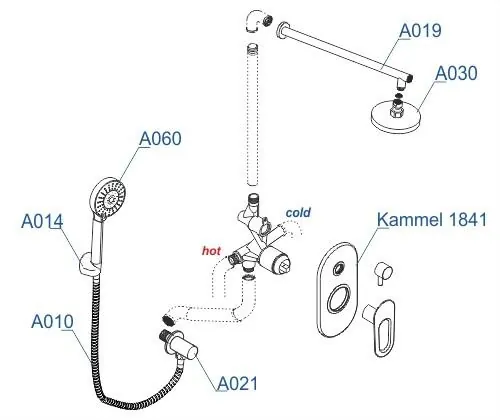 Габаритная схема Душевой комплект Wasserkraft Kammel A16830