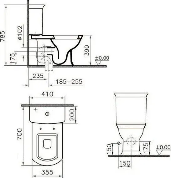 Габаритная схема Унитаз-компакт Vitra Serenada 9722B003-7204