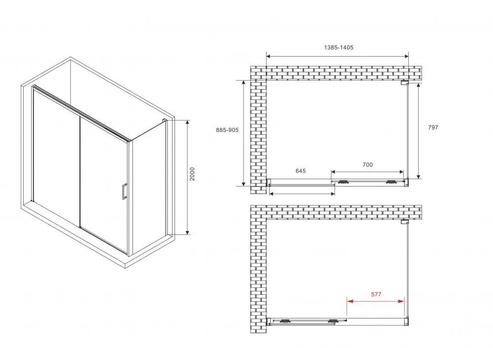 Габаритная схема Душевой уголок Abber Komfort AG93140B-S92B 140x90