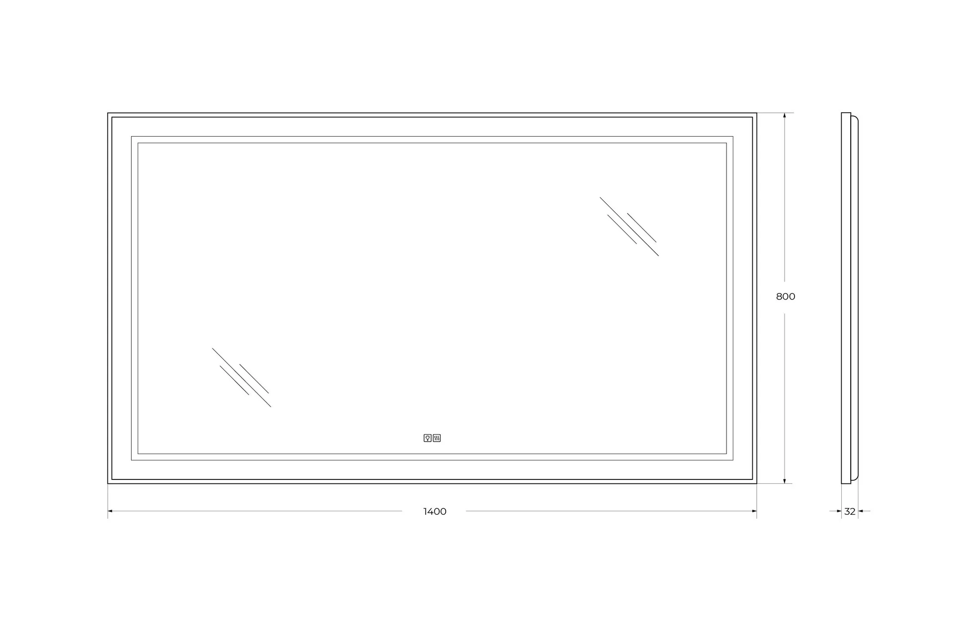 Габаритная схема Зеркало BelBagno Kraft SPC-KRAFT-1400-800-LED-TCH-WARM