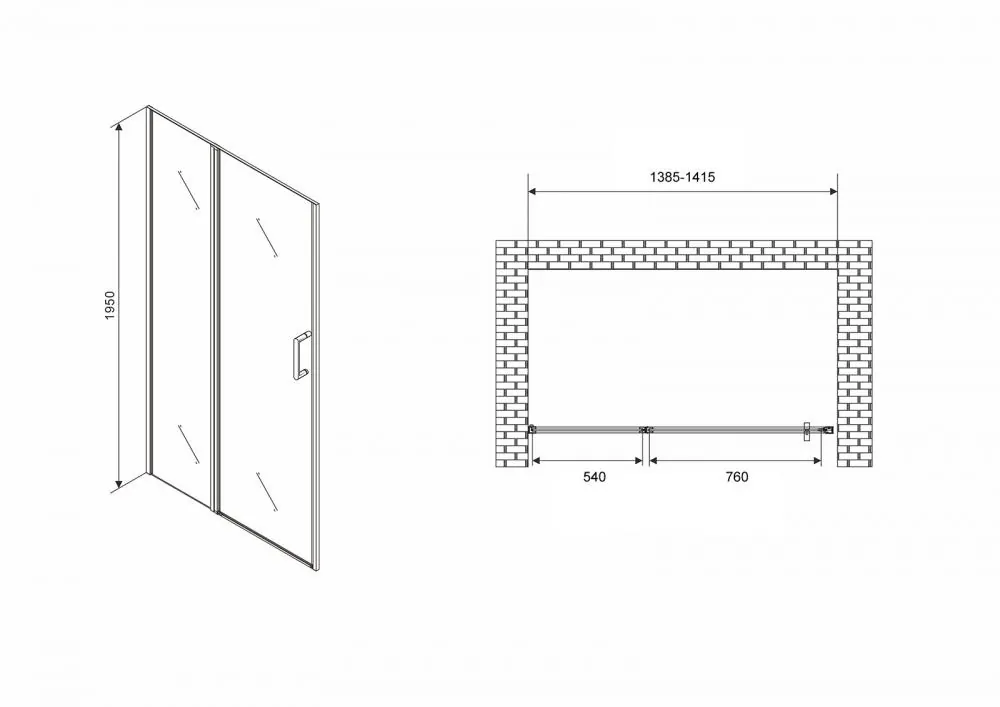 Габаритная схема Душевая дверь Abber Sonnenstrand AG04140S 140 см
