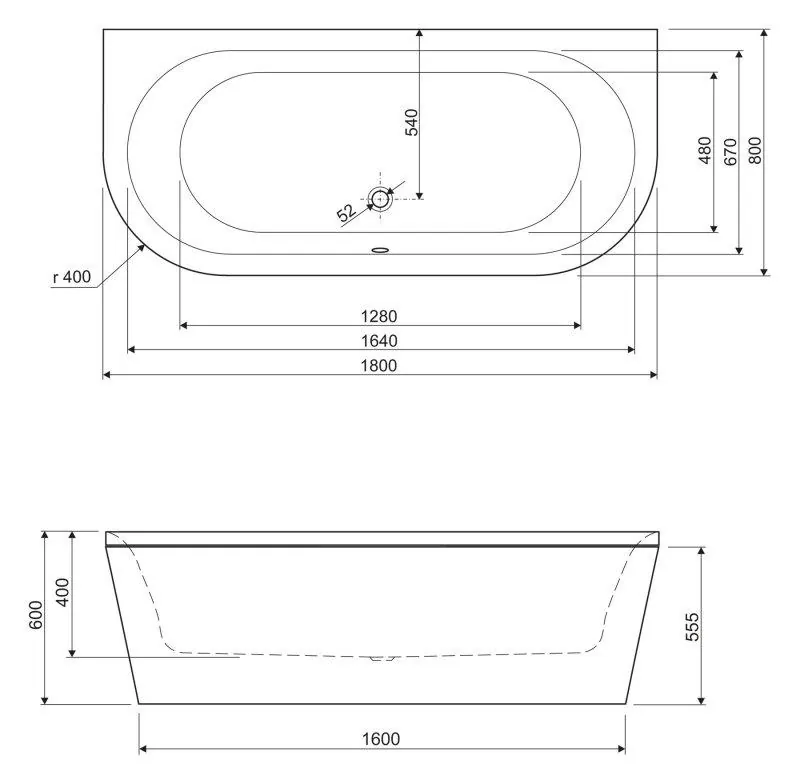 Габаритная схема Акриловая ванна Cezares Metauro wall 180-80-40-W37 180х80