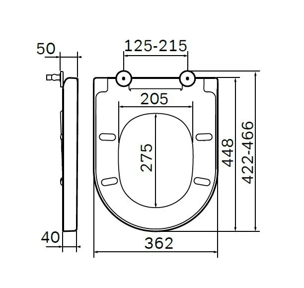 Габаритная схема Крышка-сиденье AM.PM Spirit 2.0 C707855WH с микролифтом