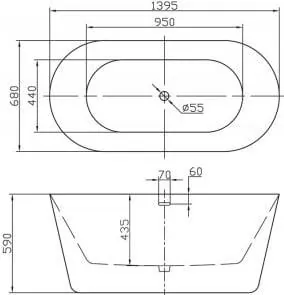 Габаритная схема Акриловая ванна BelBagno BB306-1395 140х70