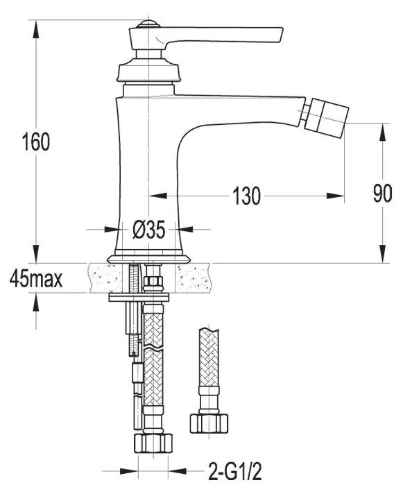 Габаритная схема Смеситель Cezares Liberty F-BS-01-W0 для биде