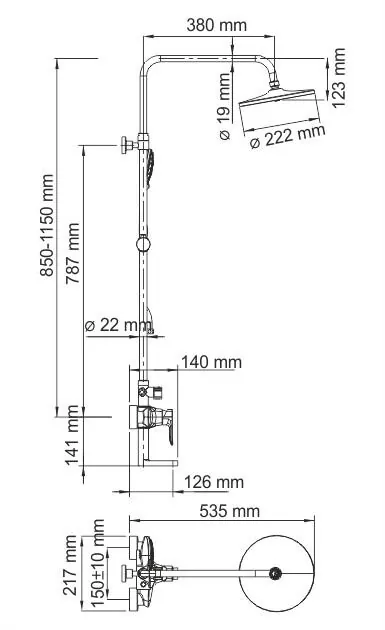 Габаритная схема Душевая стойка Wasserkraft A16601