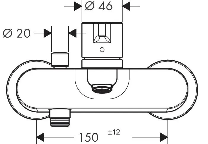 Габаритная схема Смеситель Hansgrohe Metris S 31460000 для ванны с душем