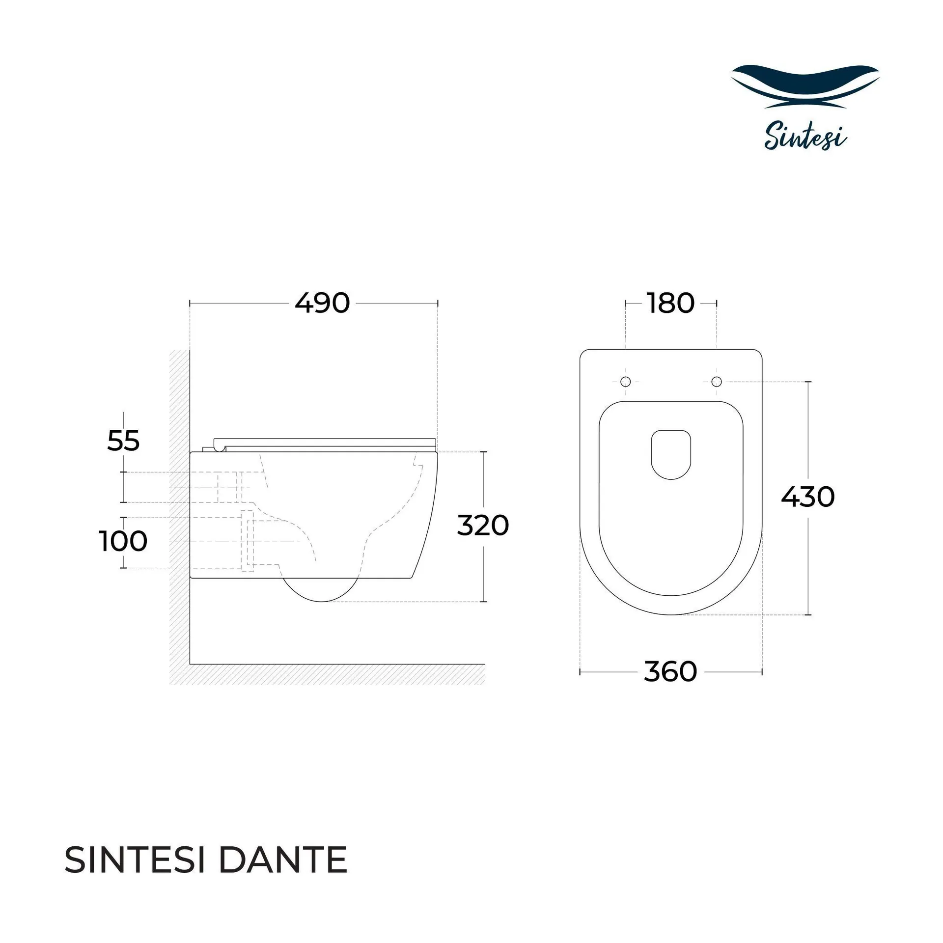 Габаритная схема Унитаз подвесной Sintesi Dante SIN-TS-DNT-191