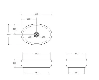 Габаритная схема Раковина BelBagno BB1085 50 см