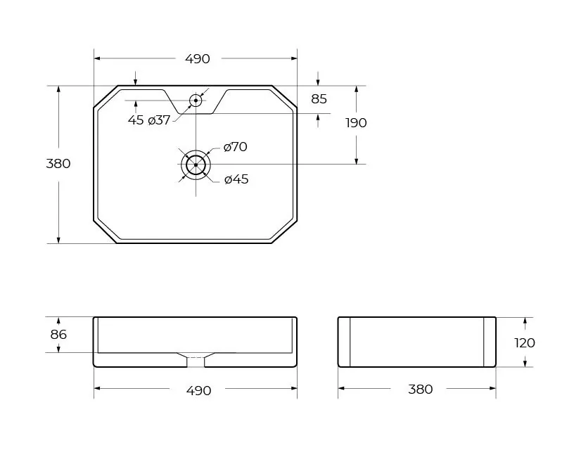 Габаритная схема Раковина BelBagno BB1387 50 см