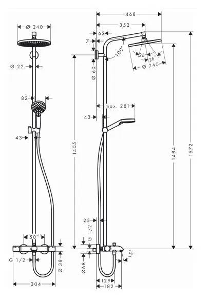 Габаритная схема Душевая стойка Hansgrohe Crometta S 27320000