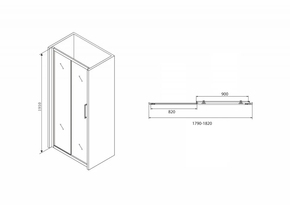 Габаритная схема Душевая дверь Abber Schwarzer Diamant AG30180BH 180 см