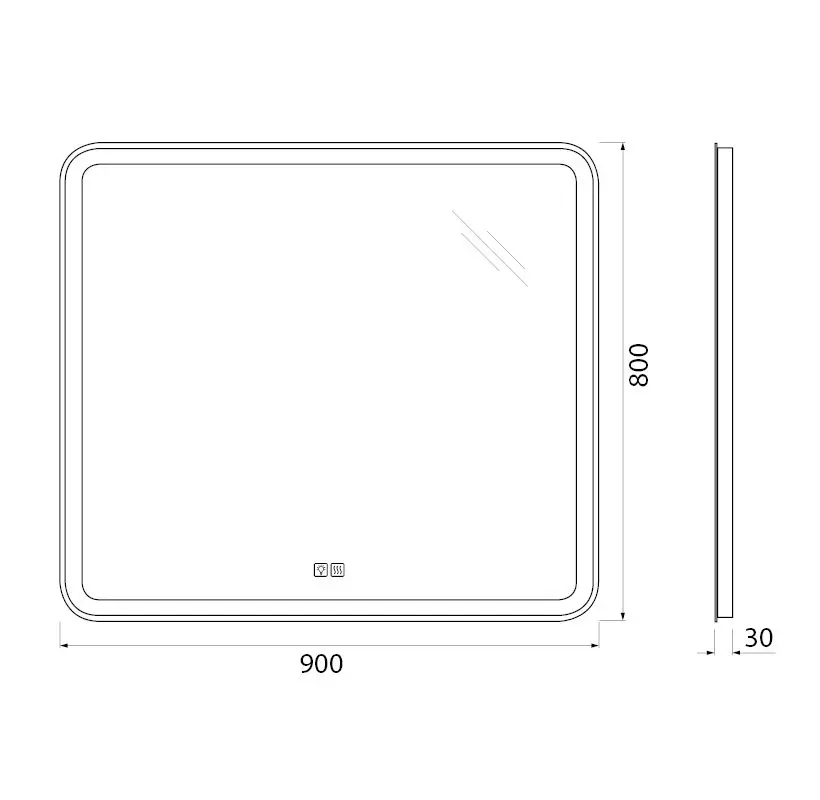 Габаритная схема Зеркало BelBagno SPC-MAR-900-800-LED-TCH-WARM