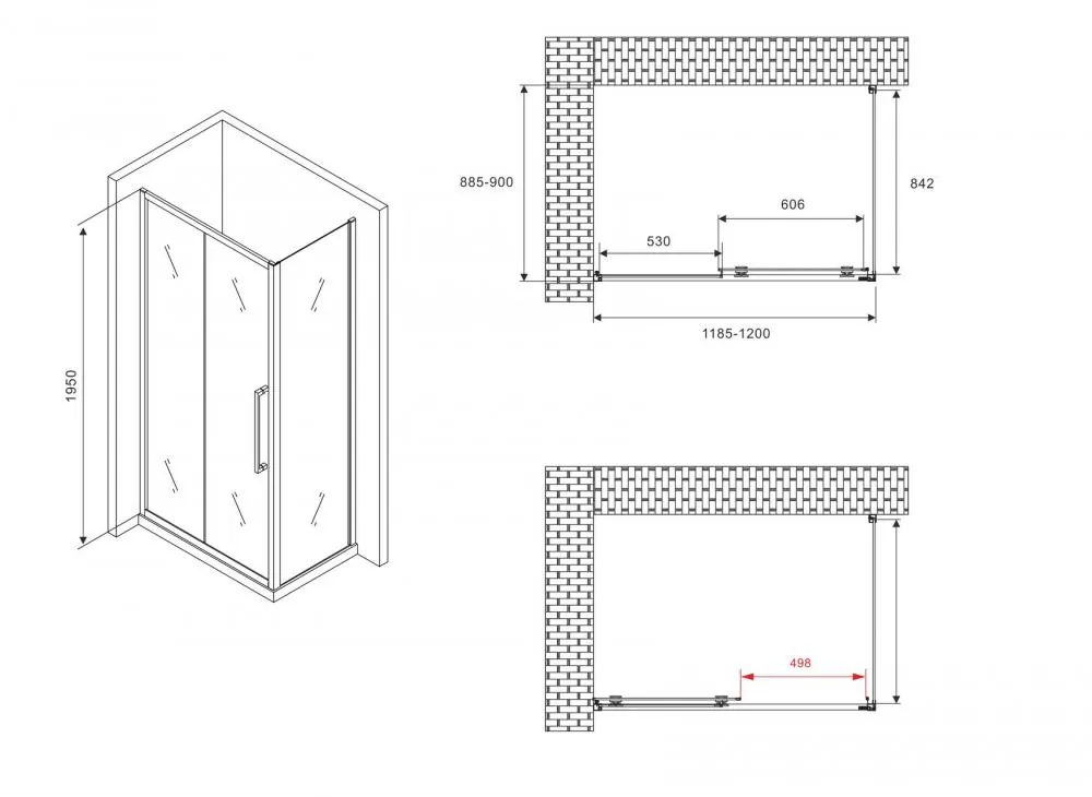Габаритная схема Душевой уголок Abber Schwarzer Diamant AG30120BMH-S90BM 120x90