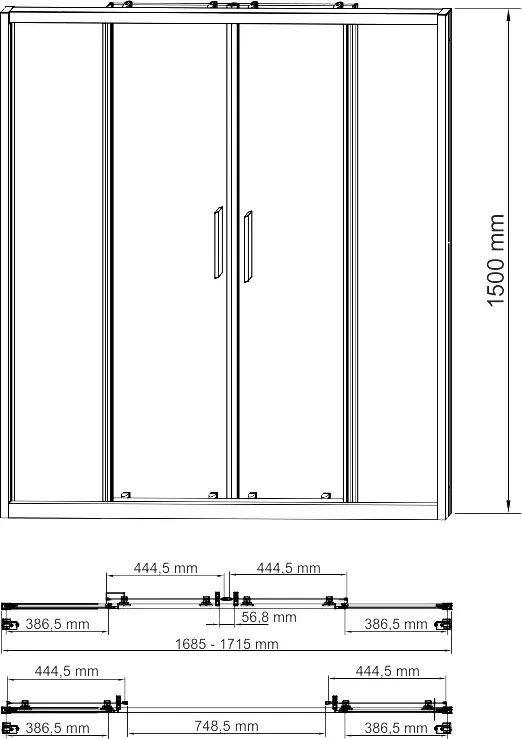 Габаритная схема Шторка на ванну Wasserkraft Lippe 45S02-170 170х150 см